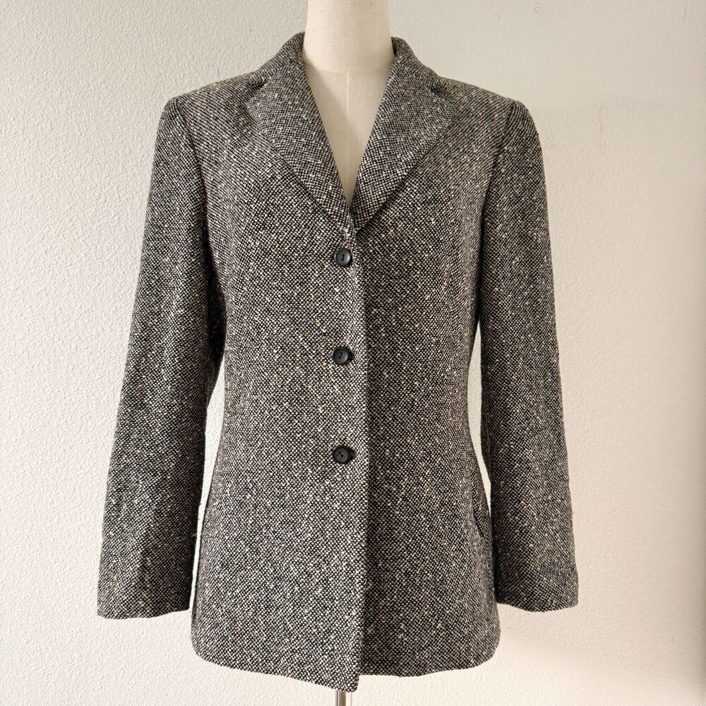 Vintage Talbot's Gray Tweed Button Blazer Jacket Wool Blend Classic Preppy Sz 10